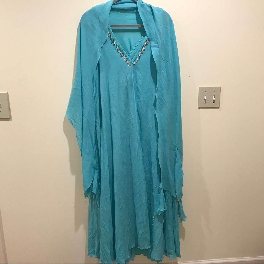 Linda Lundstrom Teal Beach Dress with Shawl (16)